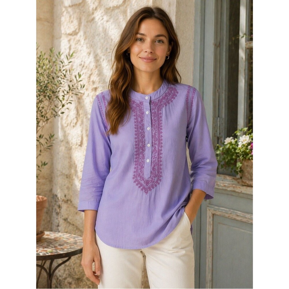 Madison Matthews boutique Purple embroidered lightweight 100% cotton medium